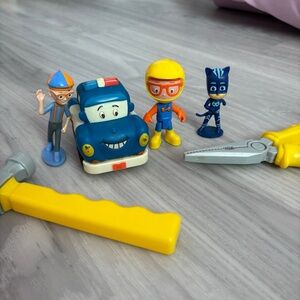Blippi & PJ Masks Toy Lot w/ Car, Toy Tools Hammer & Pliers Kids Bundle